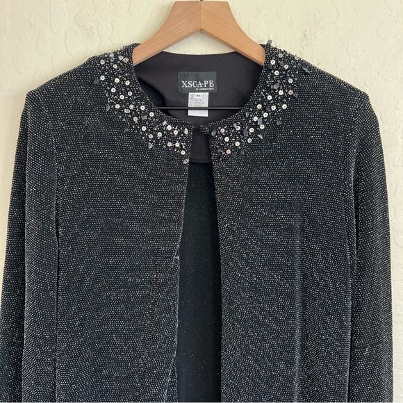 Xscape Sparkly Beaded Glitter Cardigan Topper size Medium Black Formal Party - Picture 2 of 6